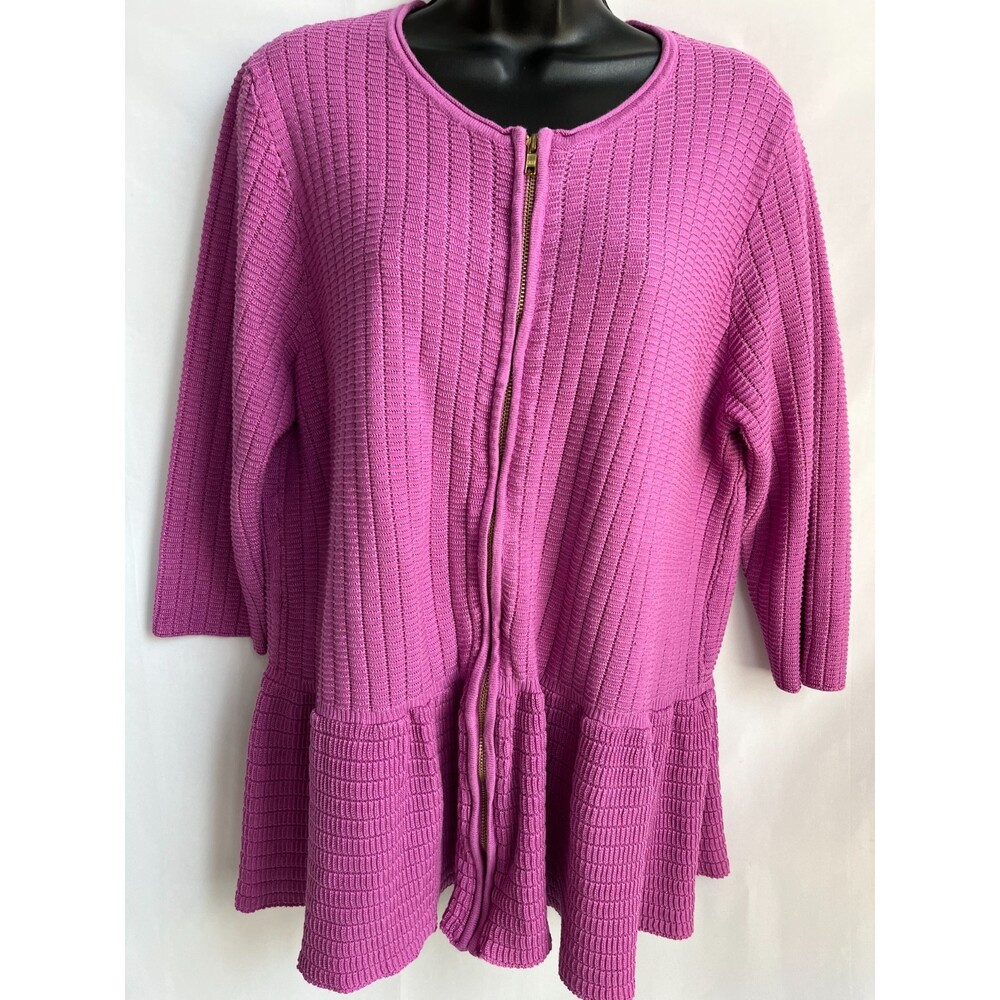 Lane Bryant Barbiecore Knit Zip Up Cardigan Pink Sweater 3/4 Sleeve Size 18/20